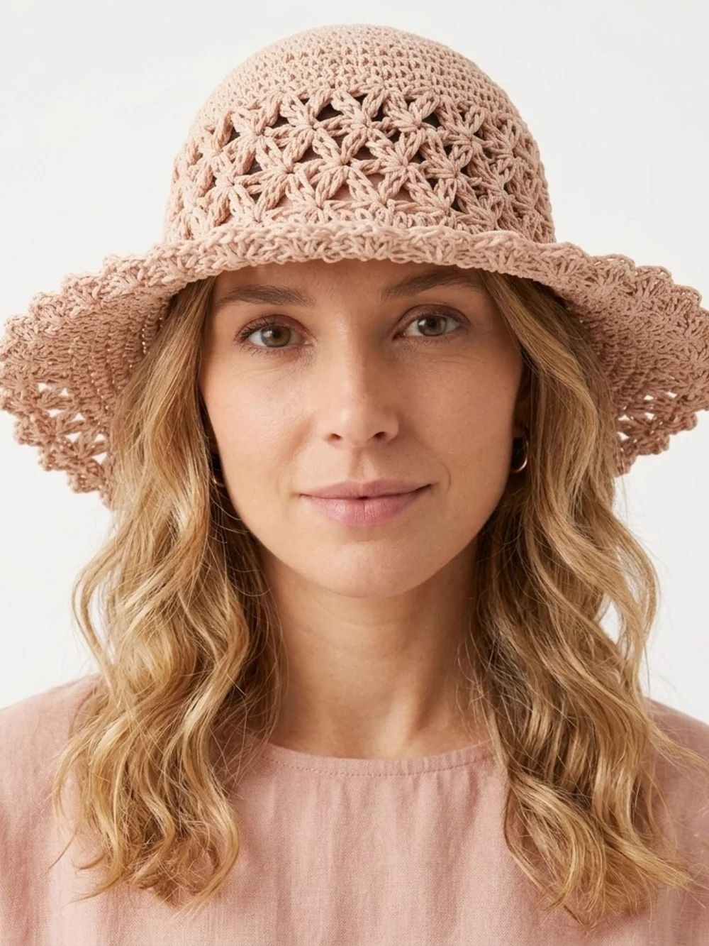 Women’s Crochet Sun Hat - Blush Pink Bamboo